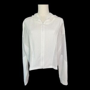 🆕 NWOT white workout zip hoodie mesh panel jacket | size L